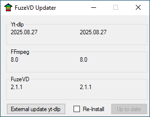 A screenshot of FuzeVD Updater